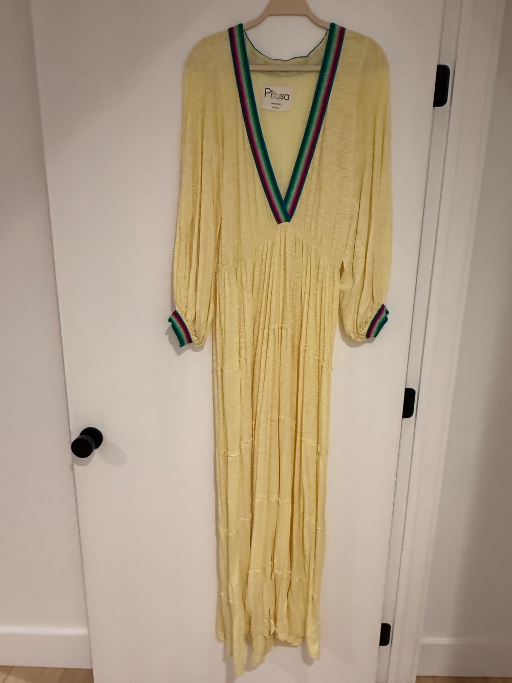 NWOT Pitusa Henrietta Yellow Maxi Dress with Contrasting Trim Size Large